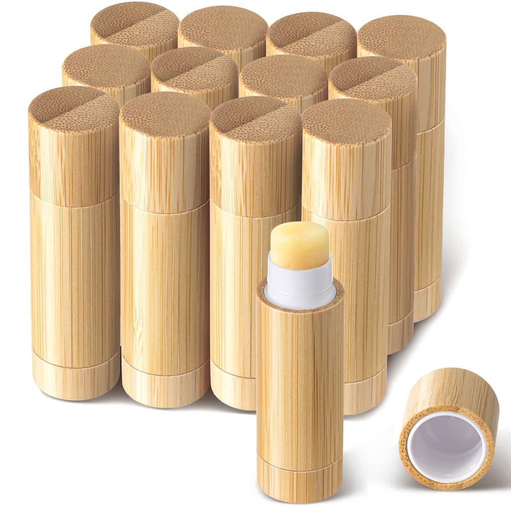 Leinuosen bamboo empty lipstick tubes set, with cork-style caps and white insert holders