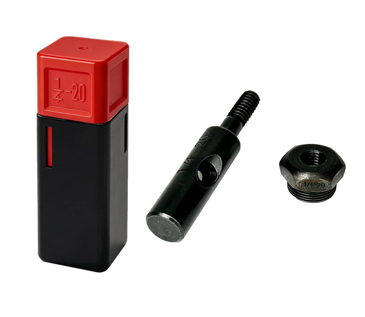 Red and black replacement mandrel tip set with threaded rod and hex nut insert