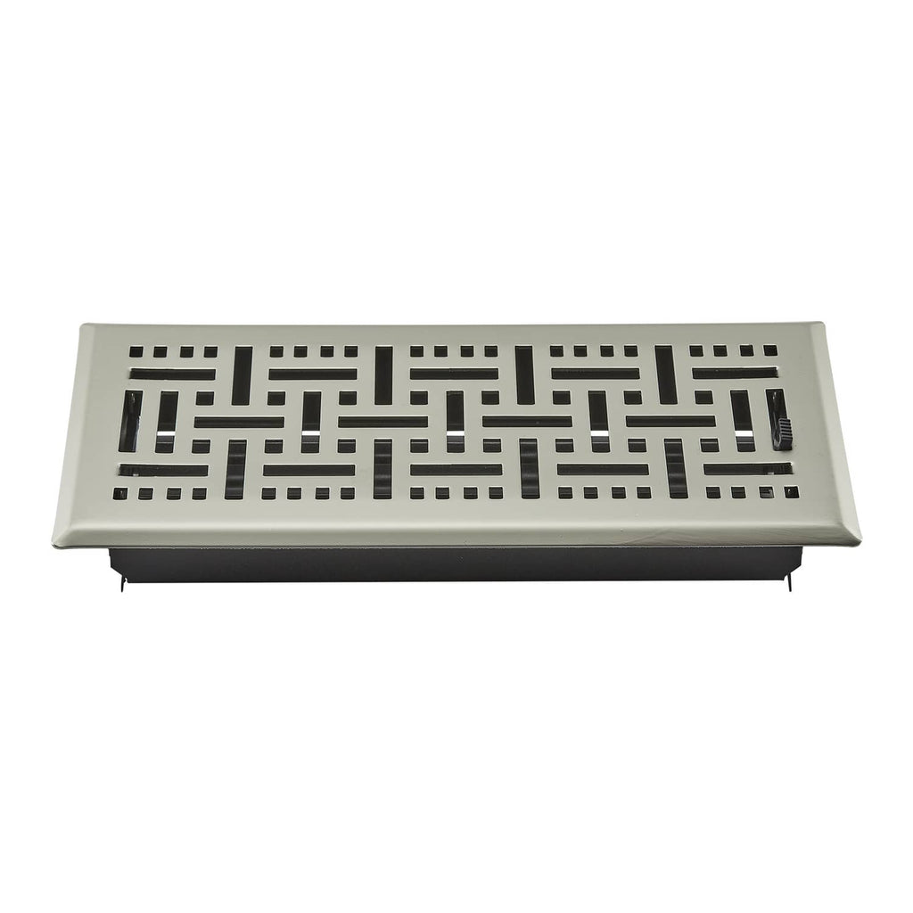 Nickel-plated floor register vent grille with geometric openings and flush outer frame