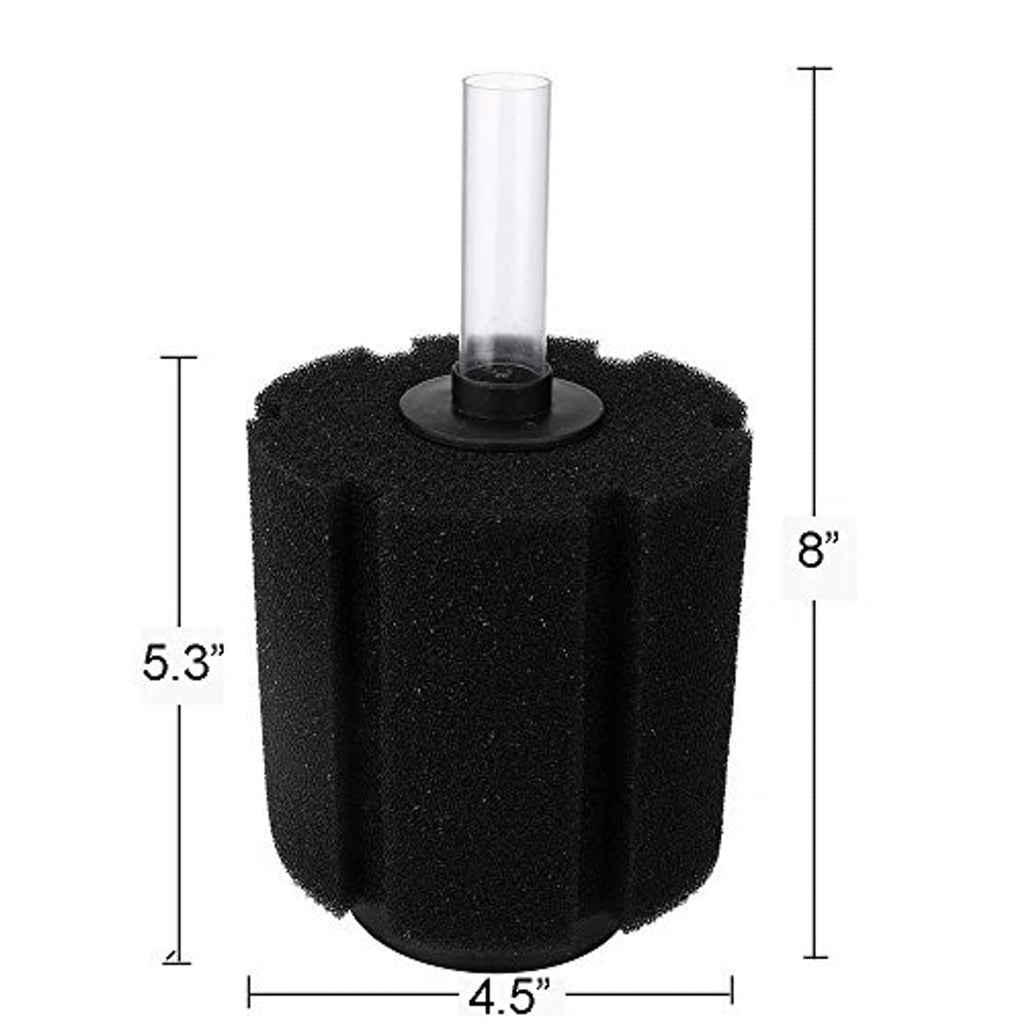 Black cylindrical sponge filter with 8 in lift tube and 4.5 in base