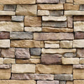 Peel-and-stick stone brick wallpaper in tan and gray stacked block pattern