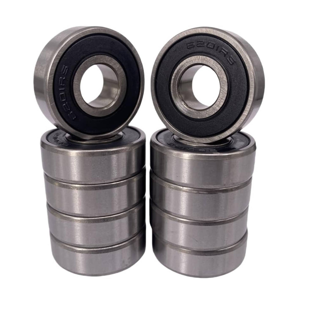 Four double-sealed deep groove ball bearings, metal rollers with black rubber seals