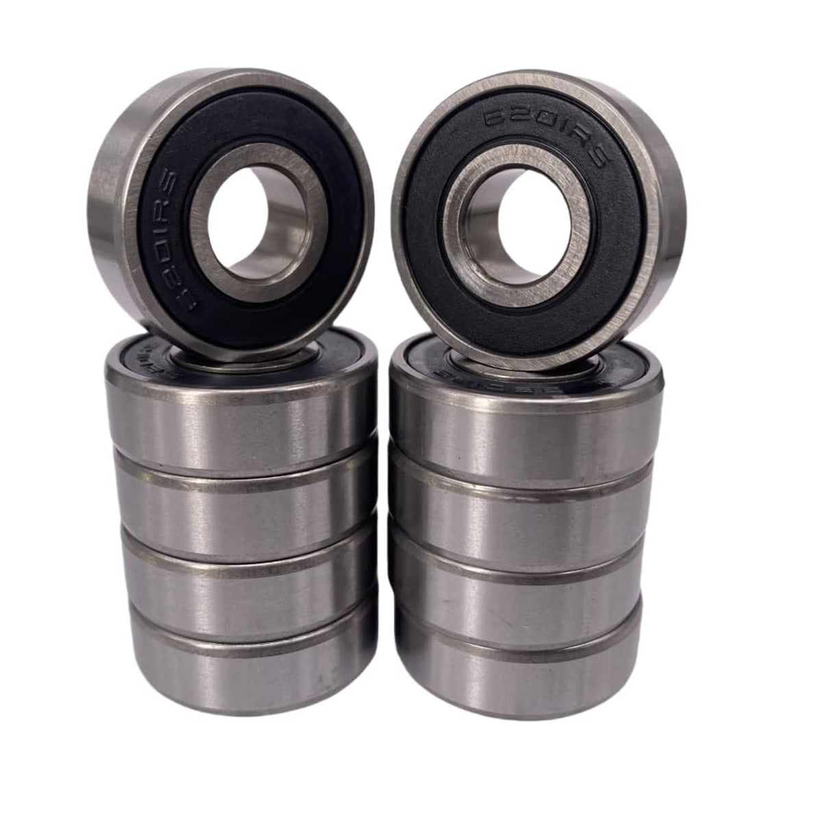Four double-sealed deep groove ball bearings, metal rollers with black rubber seals