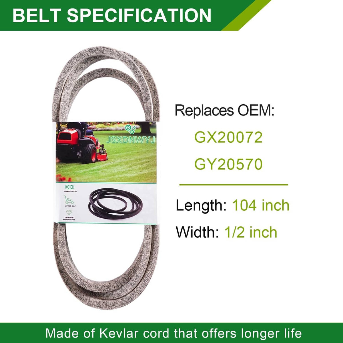Kevlar-reinforced mower drive belt, gray loop belt for mower deck