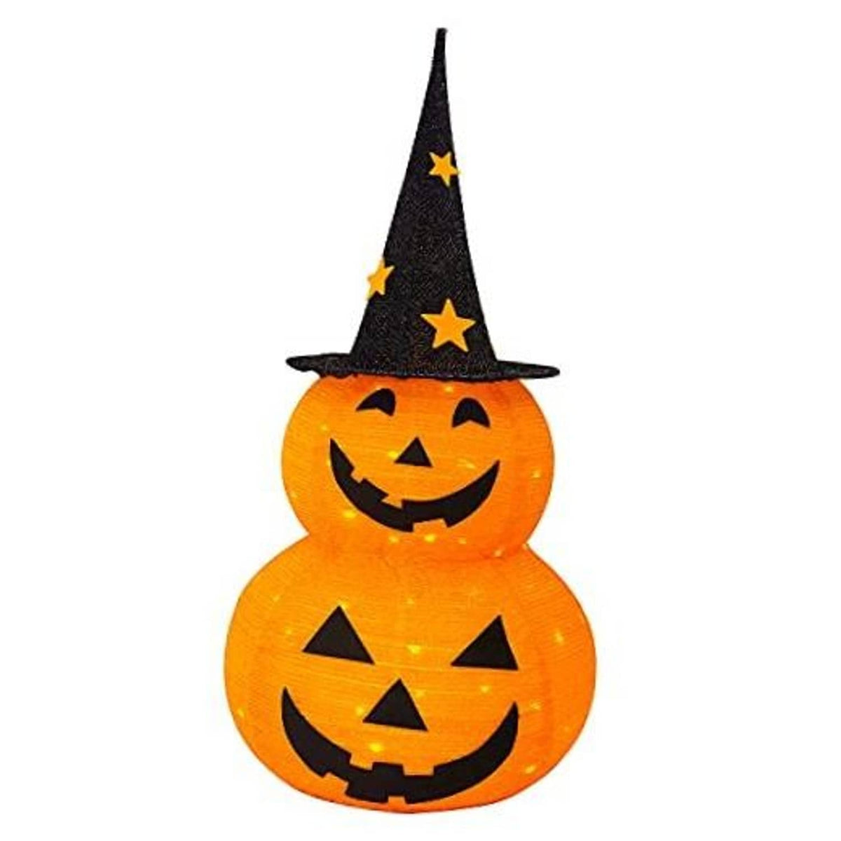 Pre-lit 3 ft Halloween pumpkin yard decoration with stacked jack-o’-lantern faces