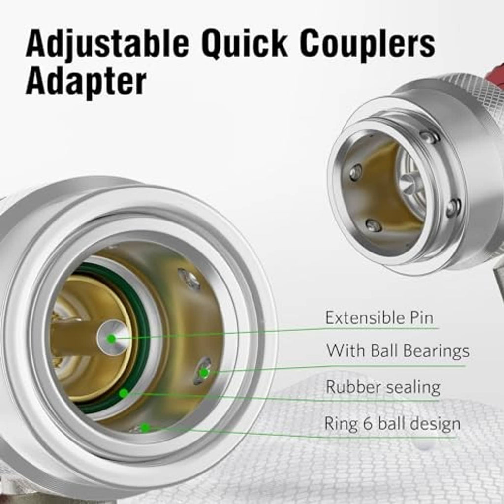 Adjustable quick couplers adapter with silver housing and internal ring details