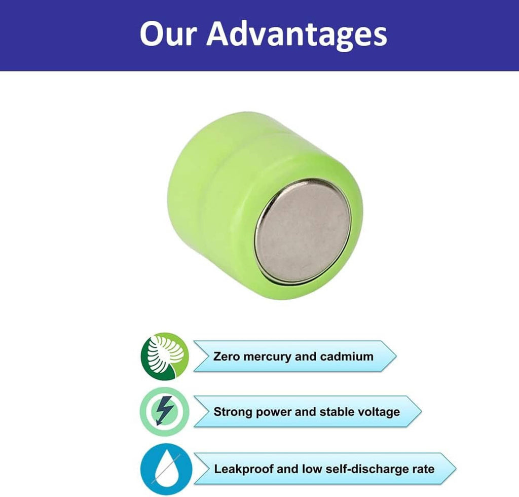 Green CR1/3N alkaline battery with silver metal end cap, side view