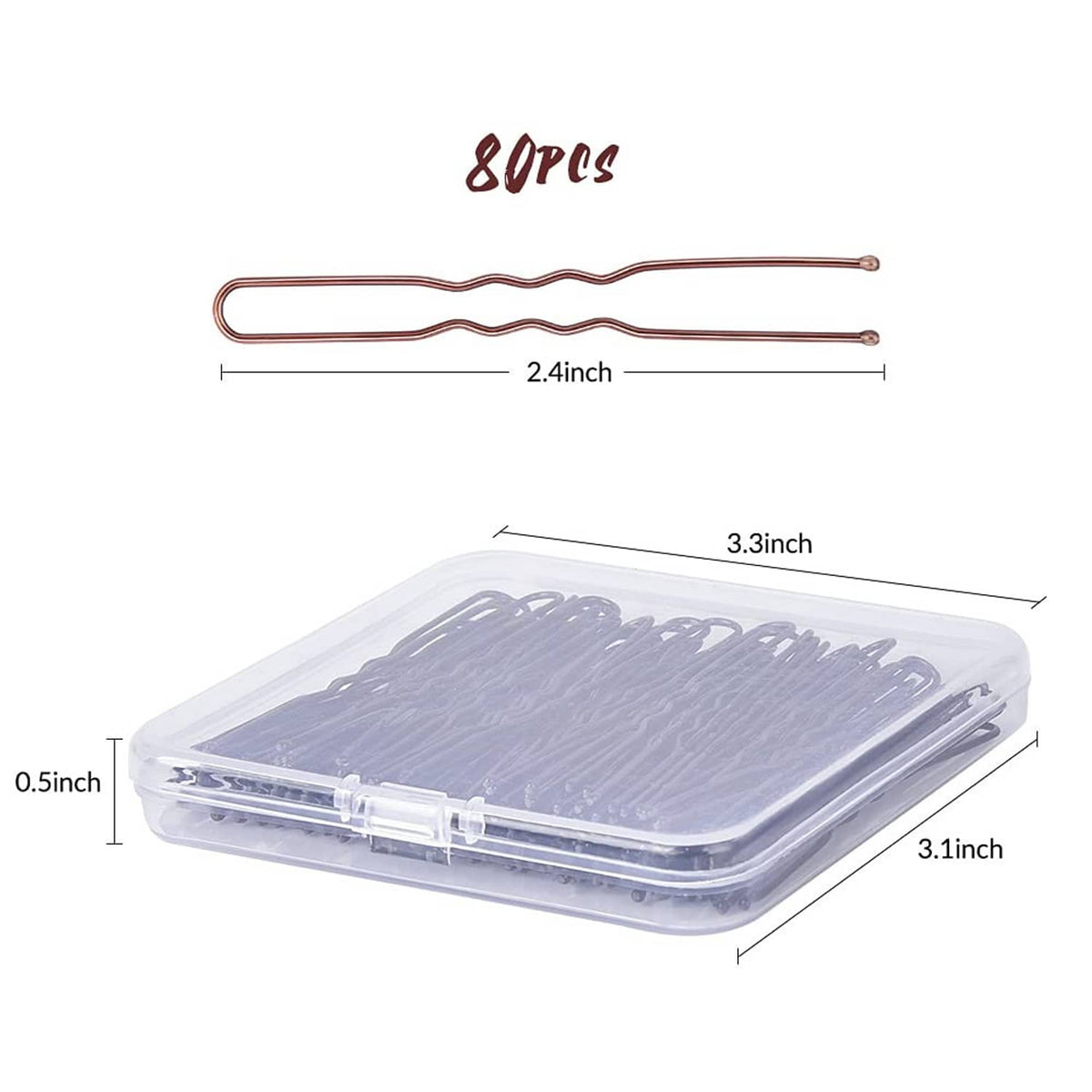 U-shaped hair pins with clear storage box; 2.4-inch length shown