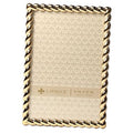 Gold rope-design metal photo frame with beige damask mat, 4x6 size.
