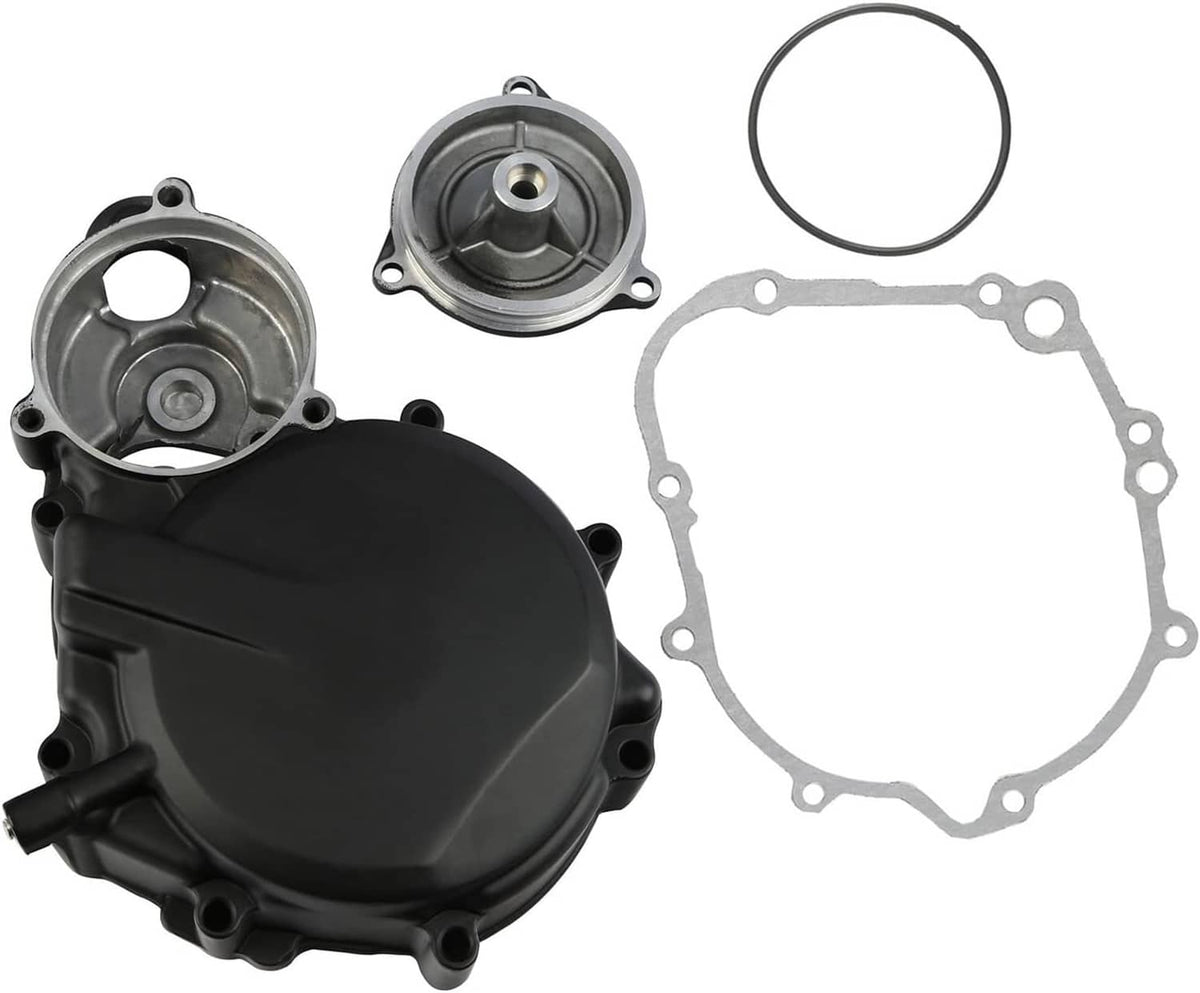 Black engine cover with round silver cap, gasket, and O-ring