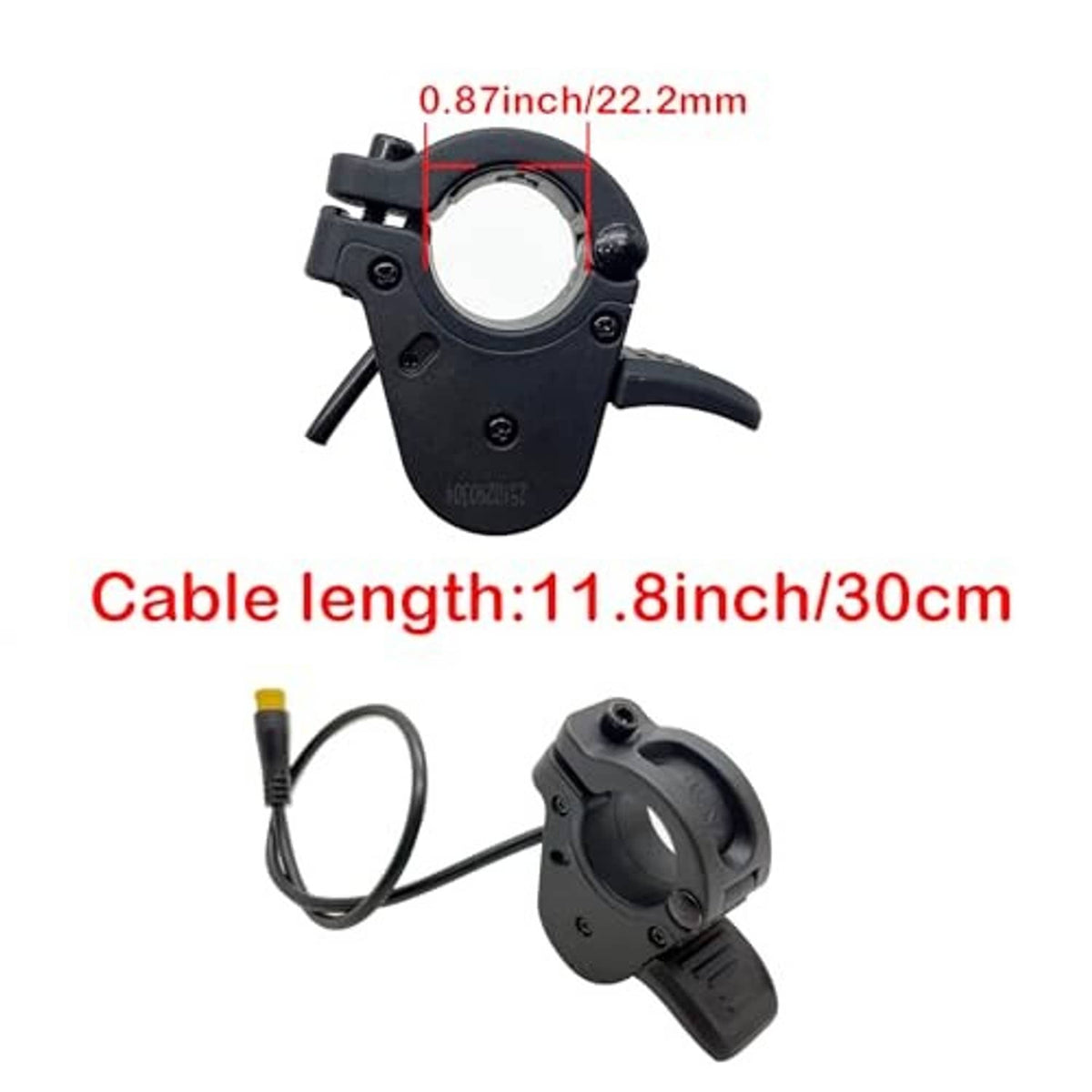 Thumb throttle with clamp ring and side lever, includes cable length 30cm