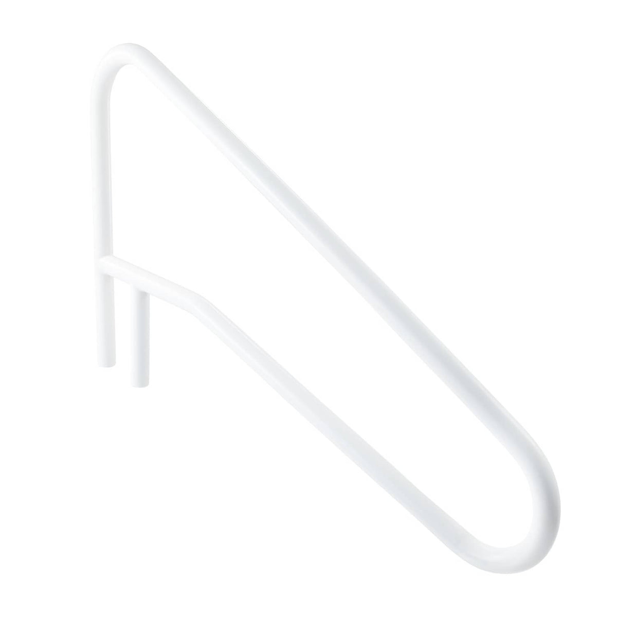 Milky white stainless steel pool handrail diagonal view of curved grip bar