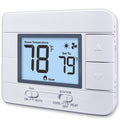 White wall thermostat with LCD showing room and set temperatures
