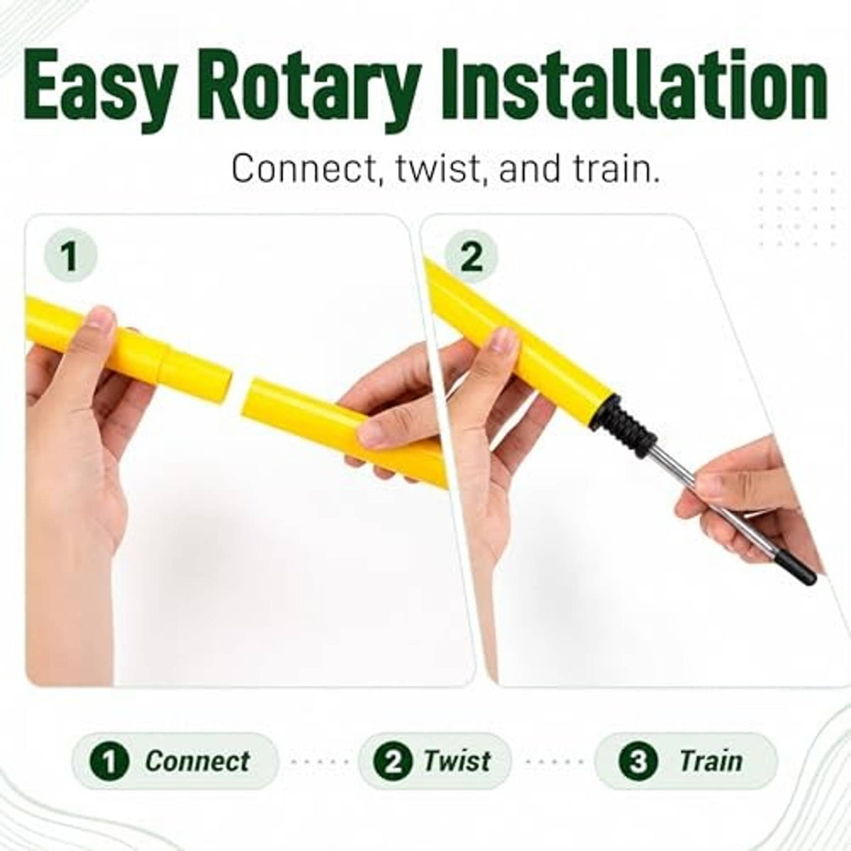 Soccer agility pole parts for easy rotary installation with yellow poles and metal spike