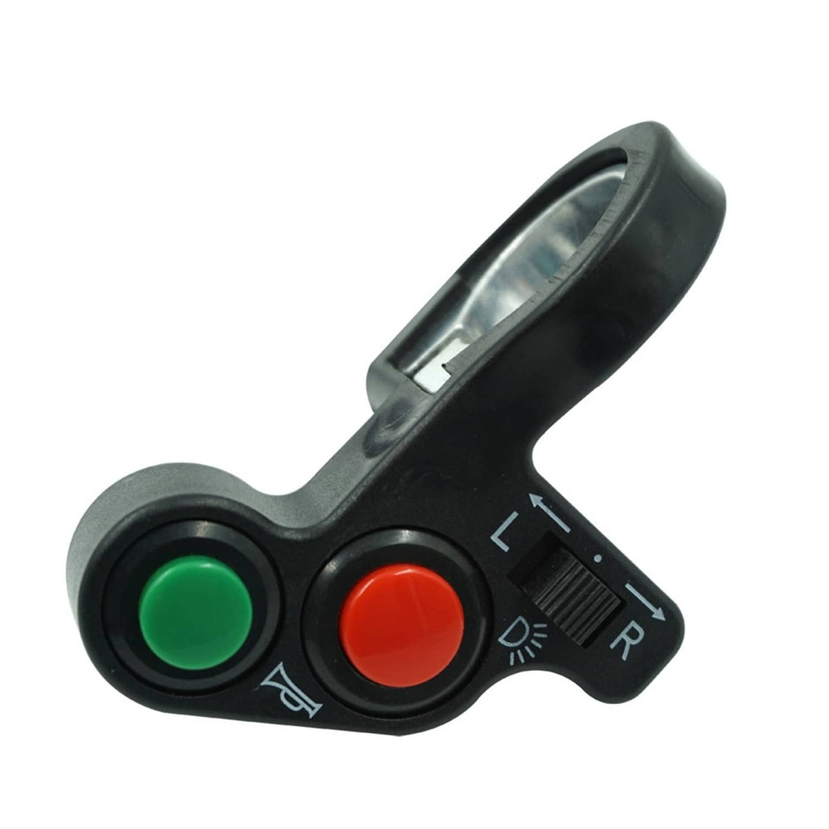 Motorcycle switch panel with green and red buttons and L/R marking