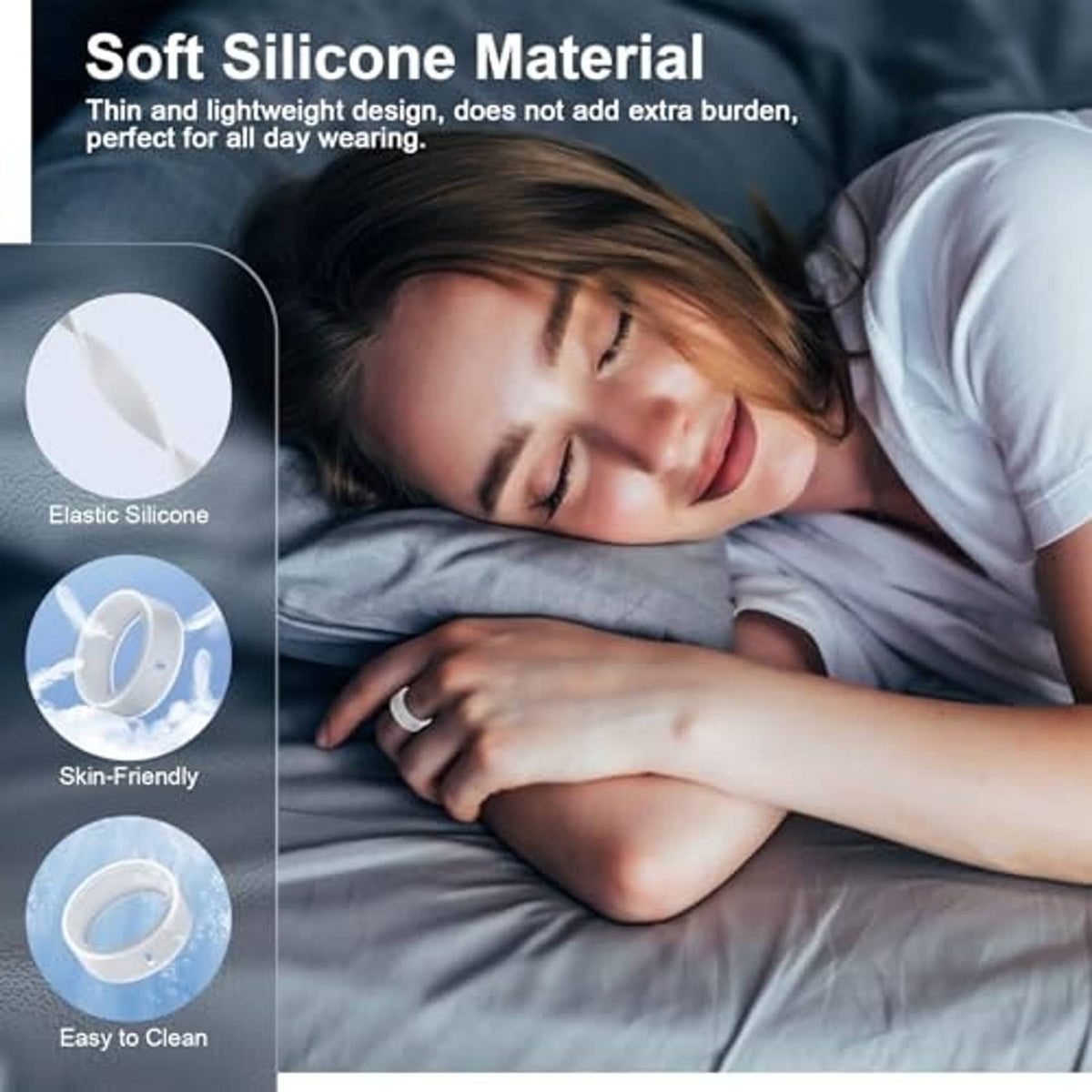 Elastic silicone ring cover cases in white and light blue, soft and skin-friendly