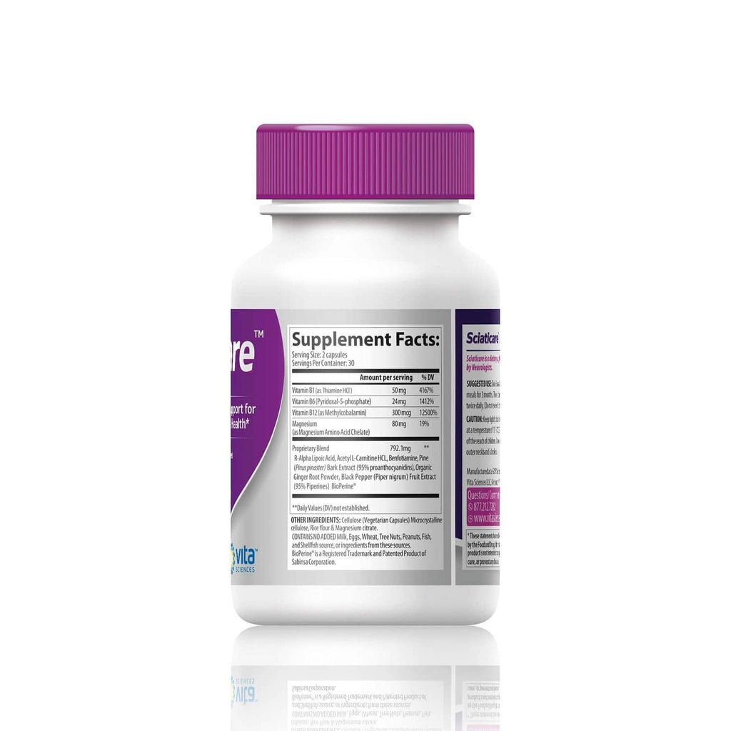 Vita Sciences nerve soothing supplement bottle, back view with Supplement Facts panel