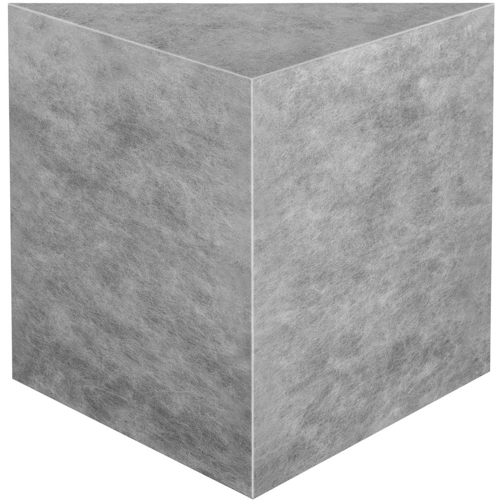 Gray triangular corner shower bench board seat, three-sided view, textured surface