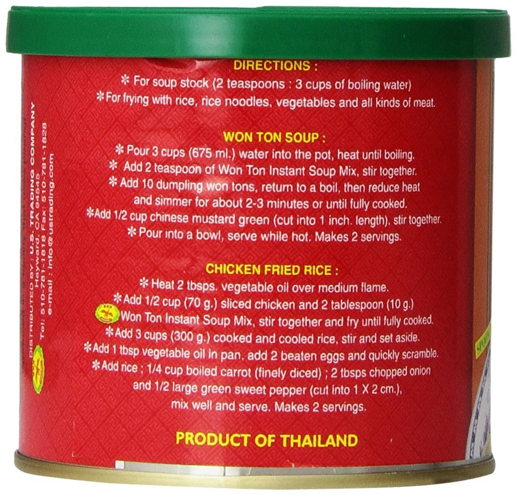 Won Ton instant soup mix jar, back panel directions and product of Thailand