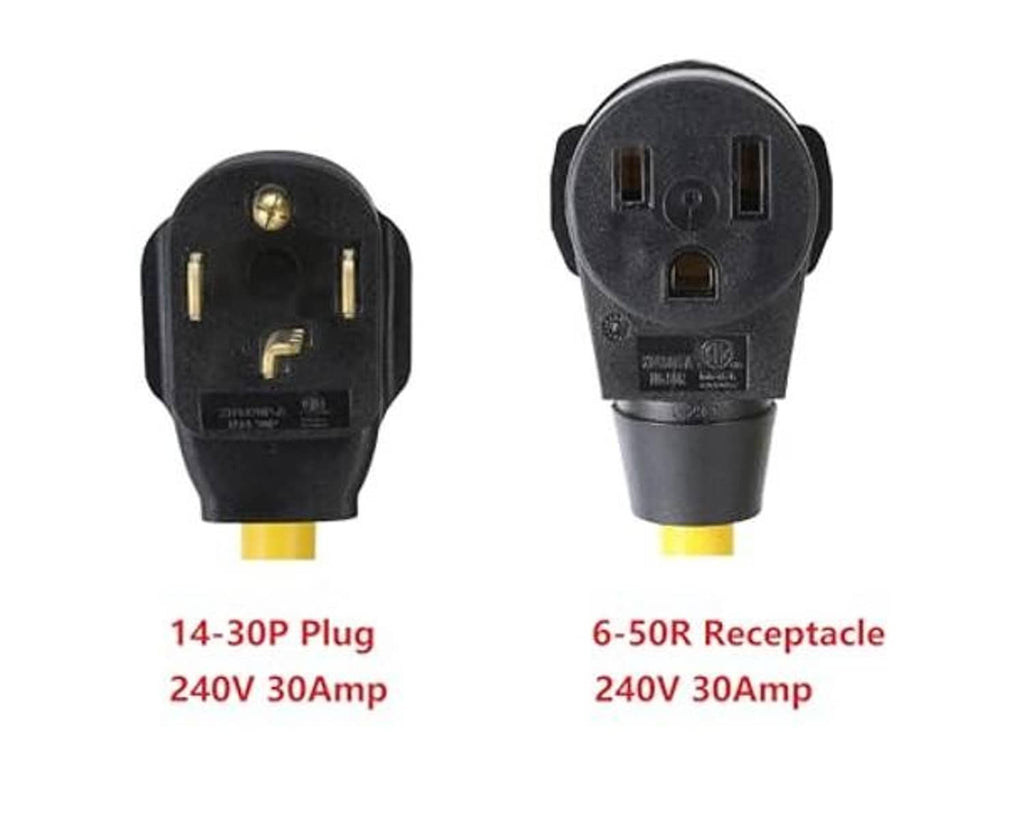 Pair of NEMA connectors: 14-30P plug and 6-50R receptacle, black housings