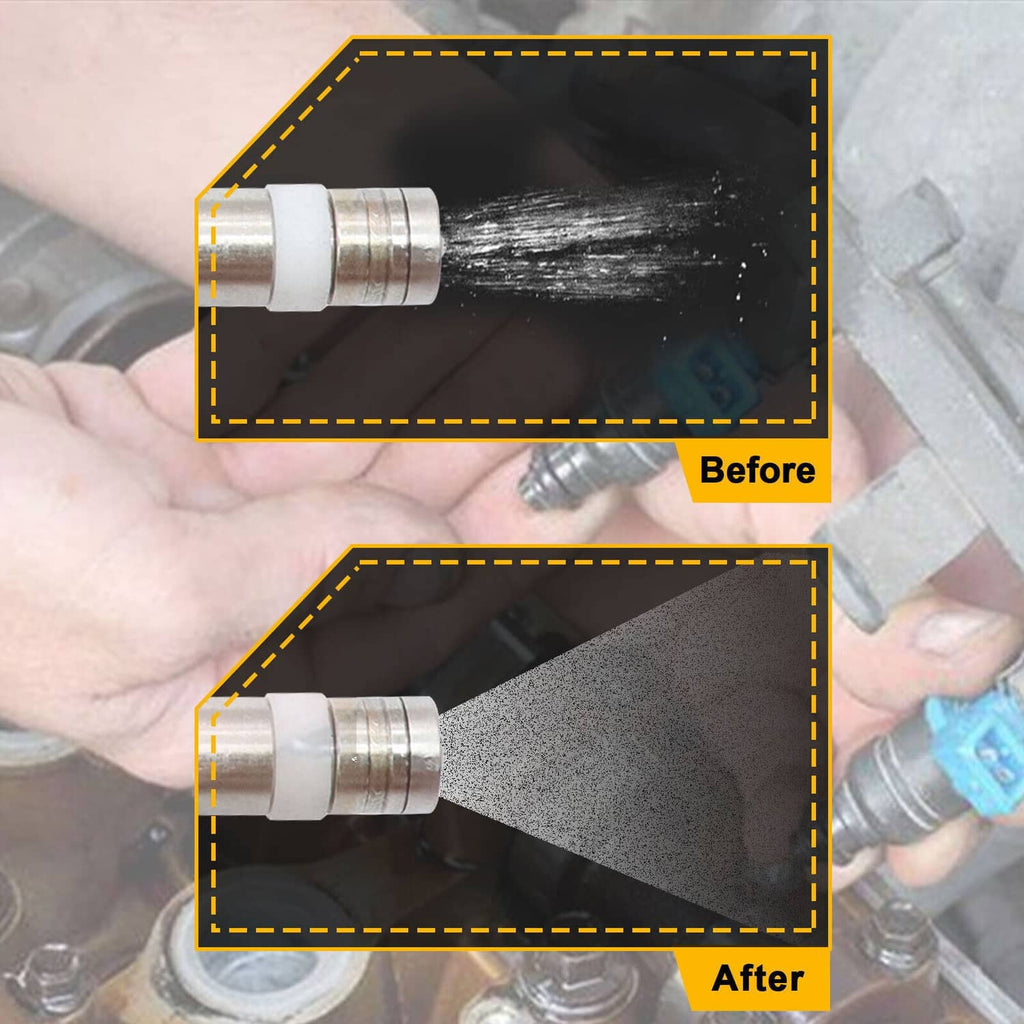 Fuel injector comparison showing before and after installation in an engine component