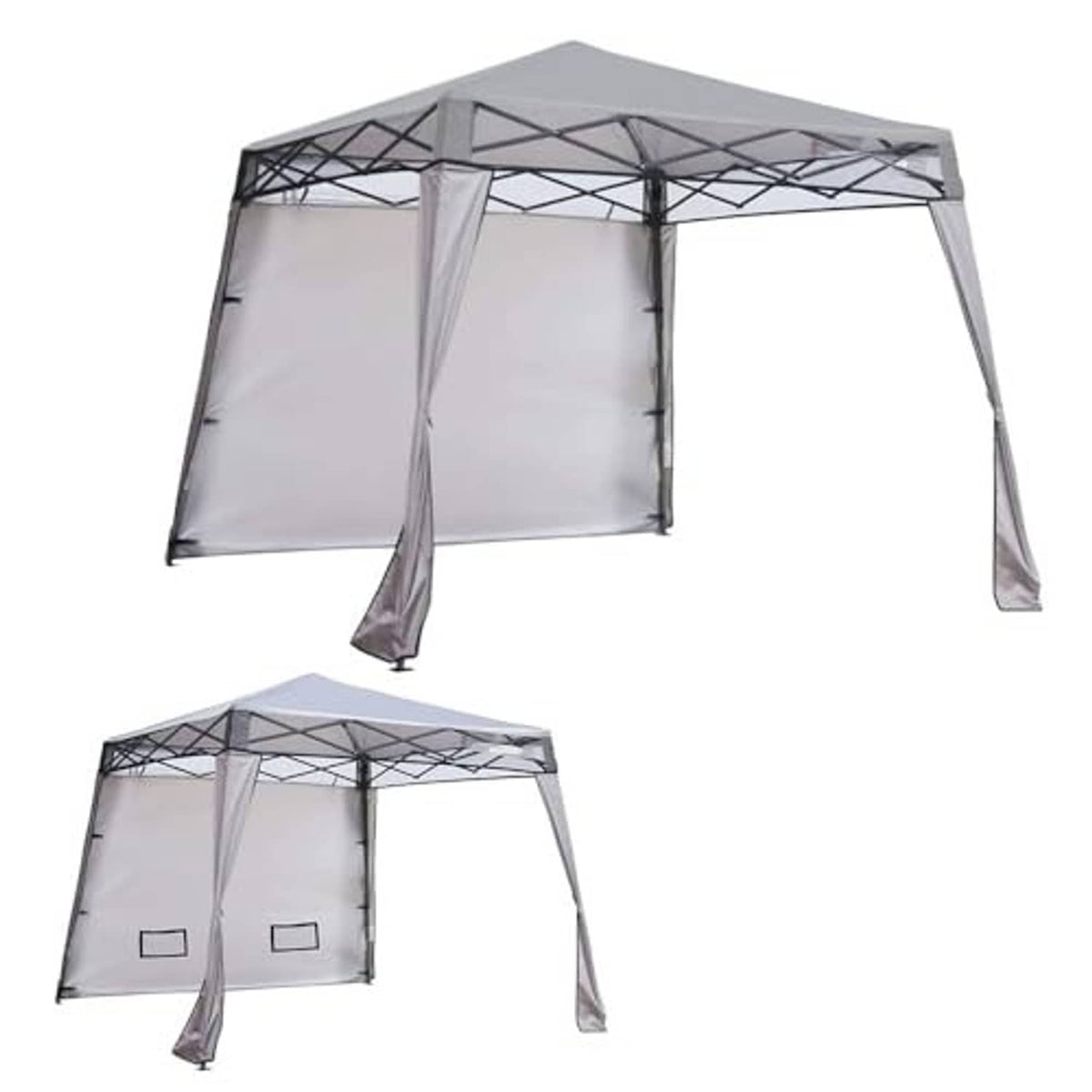 Gray replacement canopy top cover shown assembled with side panels and open front