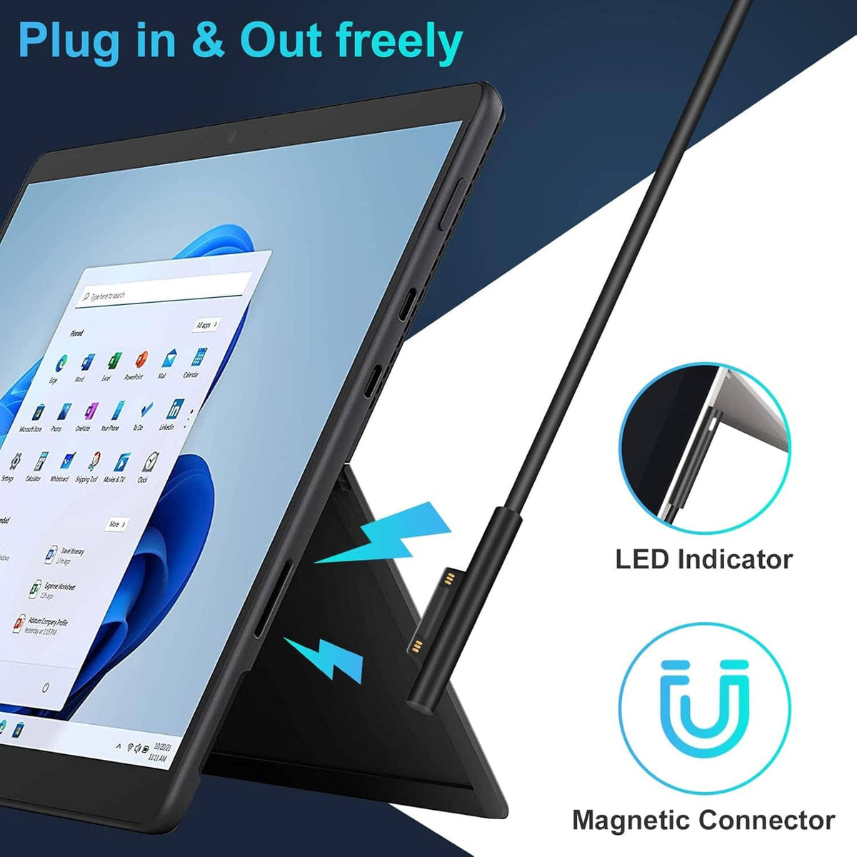 Charging cable with magnetic connector design and LED indicator