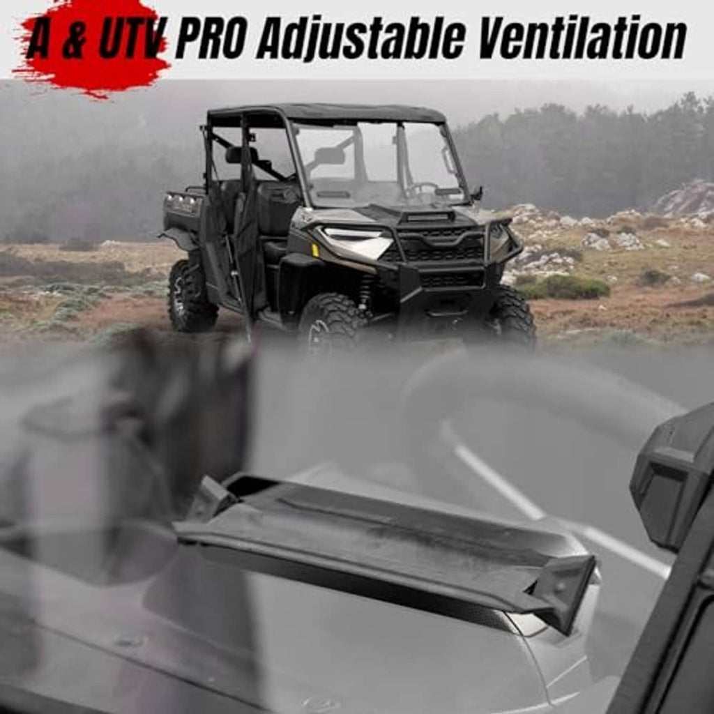 Front UTV windshield with dark wiper blade and clear tinted panel