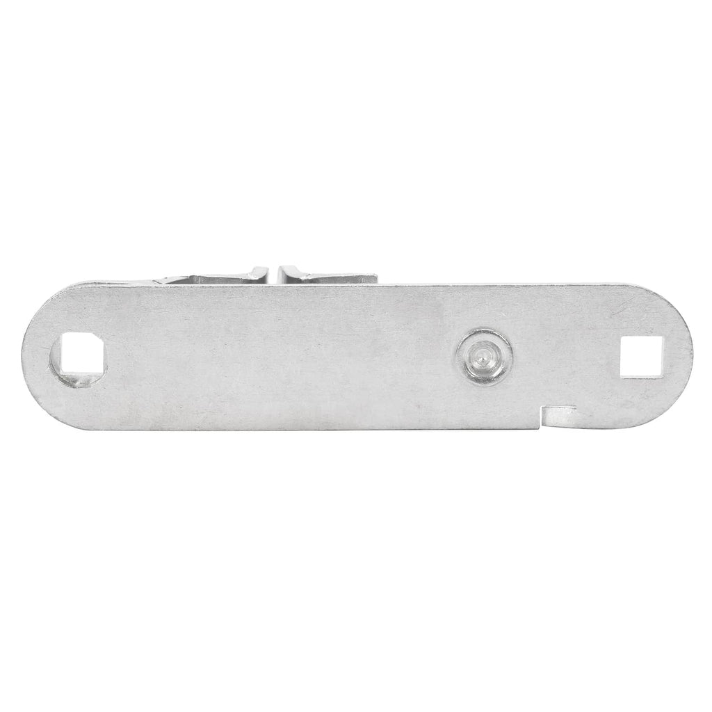 Steel flat latch keeper bar with two end mounting holes and center screw boss