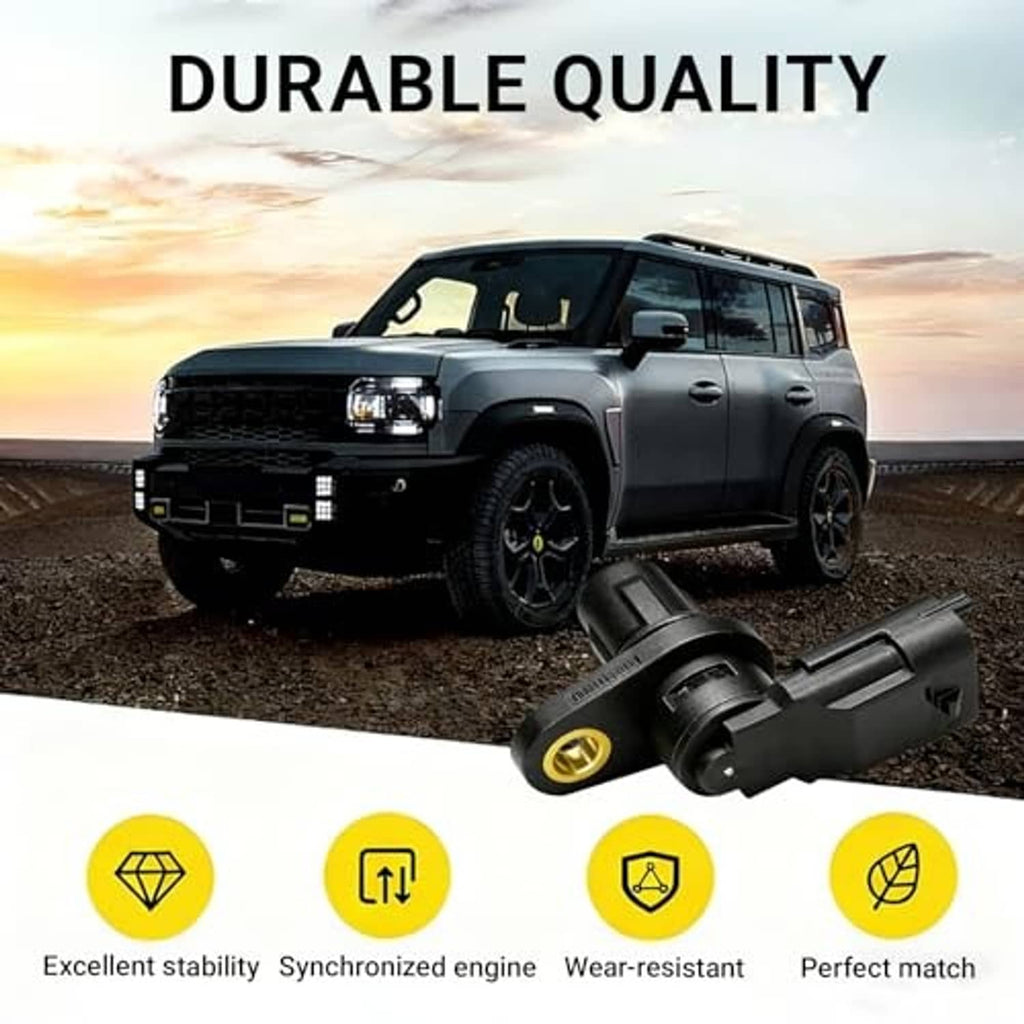 Camshaft position sensor with black plastic body and gold mounting terminal