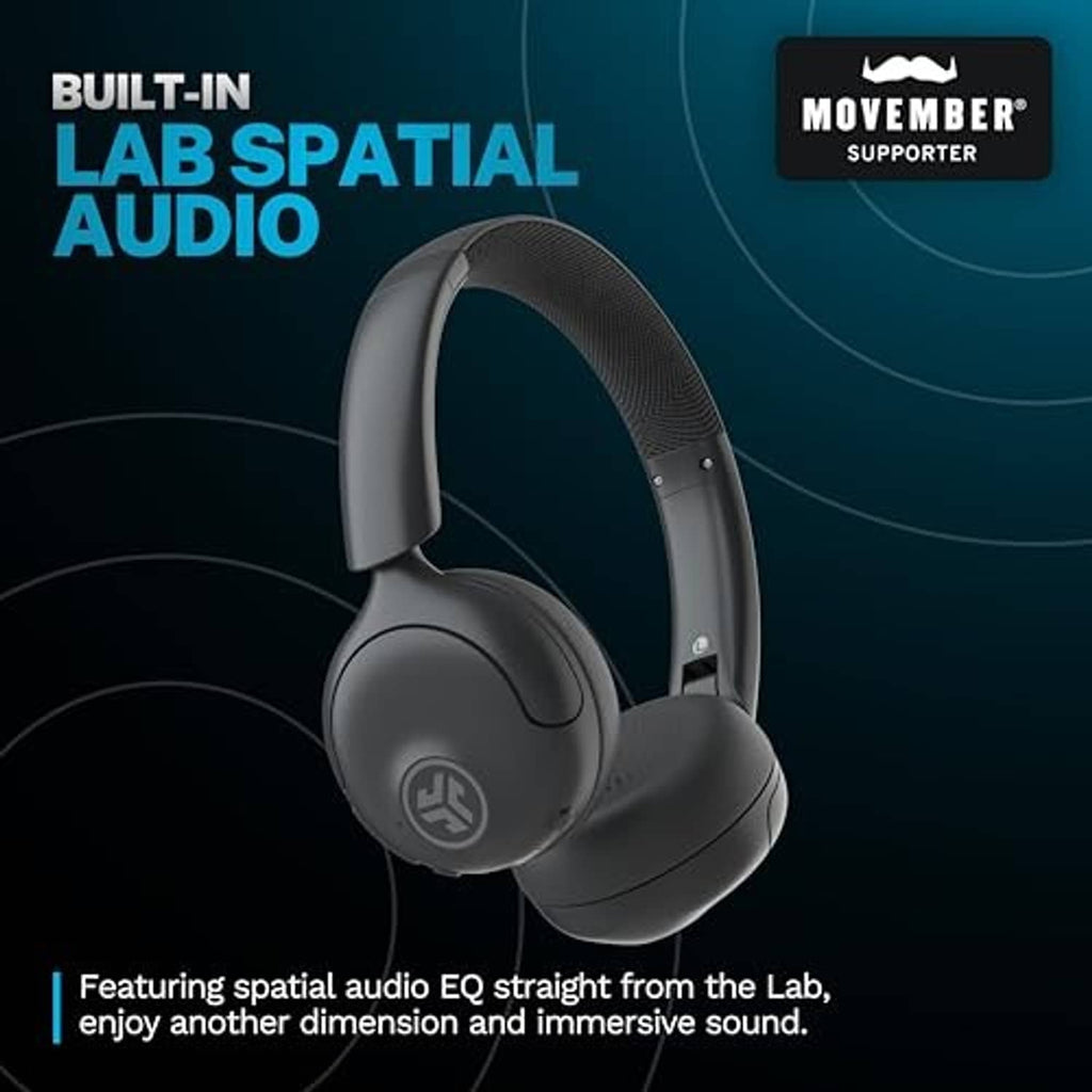 Graphite on-ear wireless headphones with padded headband and over-ear earcups.