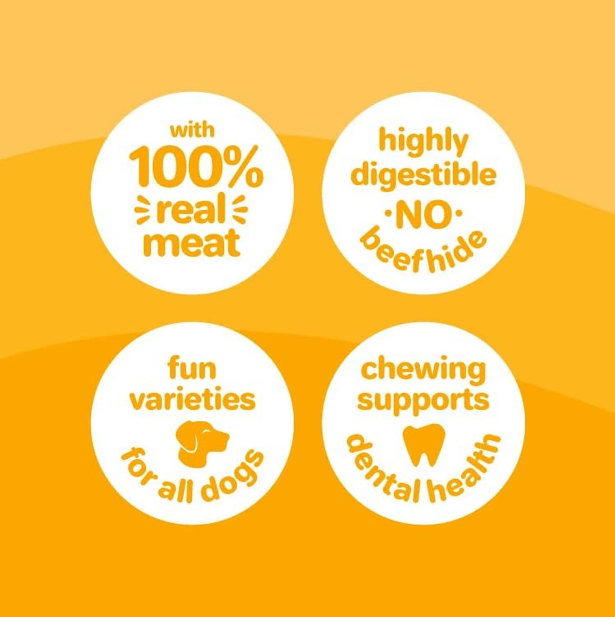 Oinkies dog chew icons: 100% real meat, no beefhide, dental health