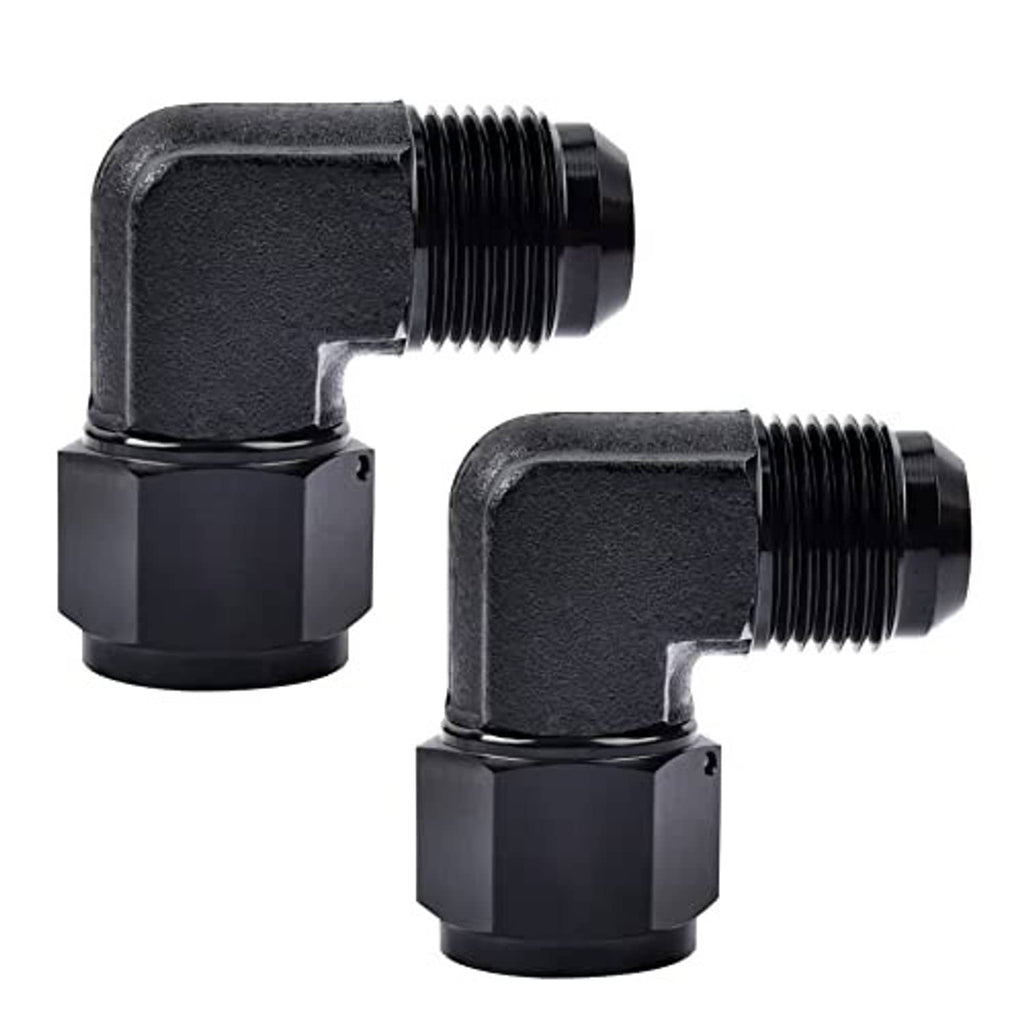 AN10 90-degree swivel flare adapter fitting with male threads, black finish