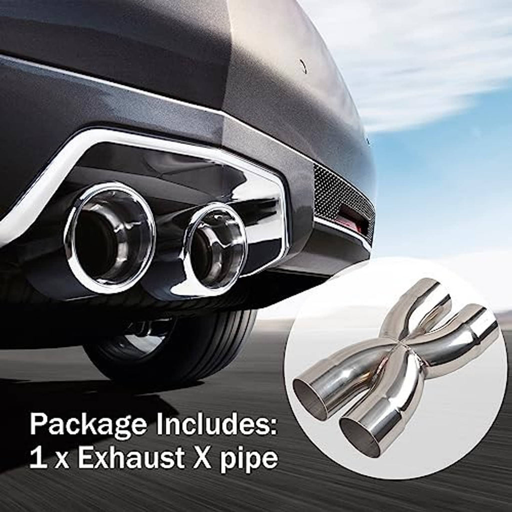 Polished stainless steel X-crossover exhaust pipe with two angled outlet tips