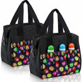 Pair of black bingo dauber bags with colorful dauber-pouch pockets and handles