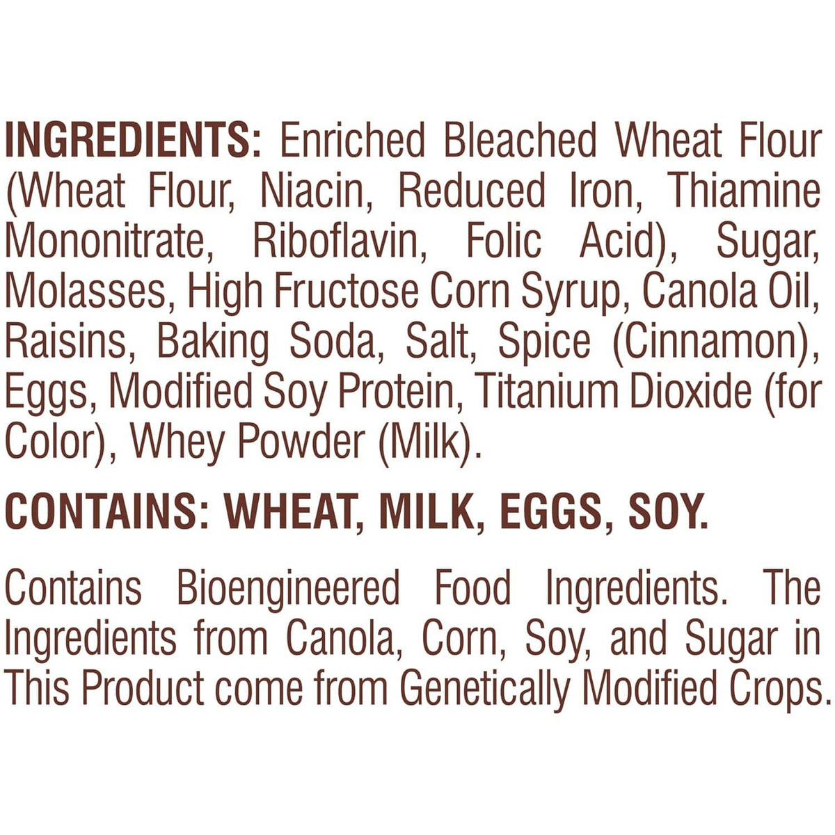 Ingredients panel for iced molasses cookies: enriched wheat flour, molasses, eggs, soy