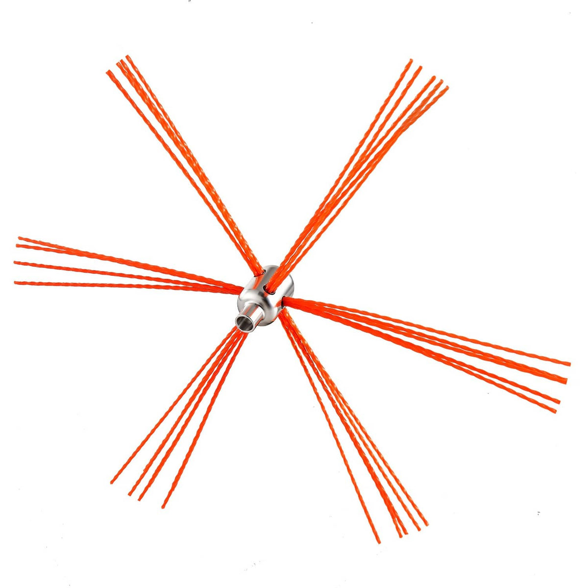 Chimney cleaning kit rotary brush head with orange-red bristles and central connector