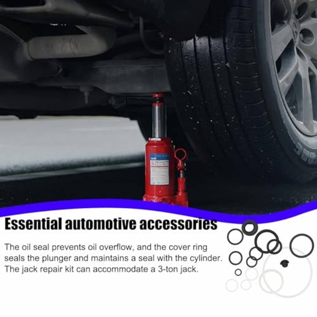 Vehicle hydraulic jack seal repair kit with red cylinder and O-rings