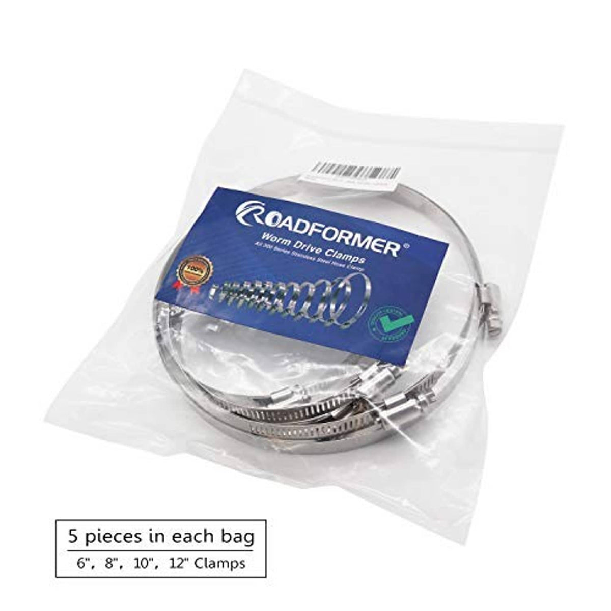 Packaged stainless steel worm-drive hose clamps in clear bag