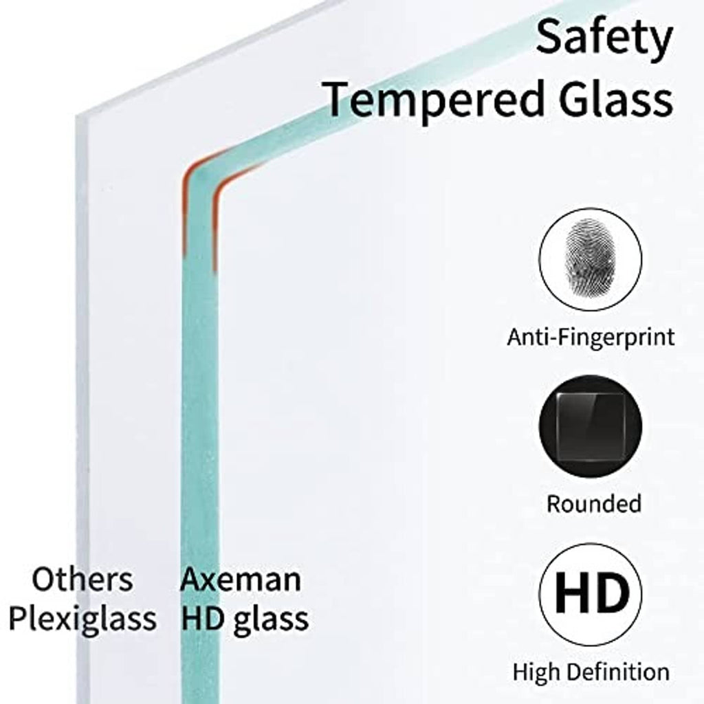 Corner detail of tempered glass in a wood frame, rounded and anti-fingerprint