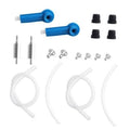Brake bleeder hose kit with blue one-way check valve adapters, clear hoses, metal clamps