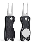 Foldable black metal golf divot repair tools set with U-shaped fork ends