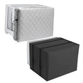 Quilted window AC covers (2-pack), light gray and dark gray/black with cinch cords.