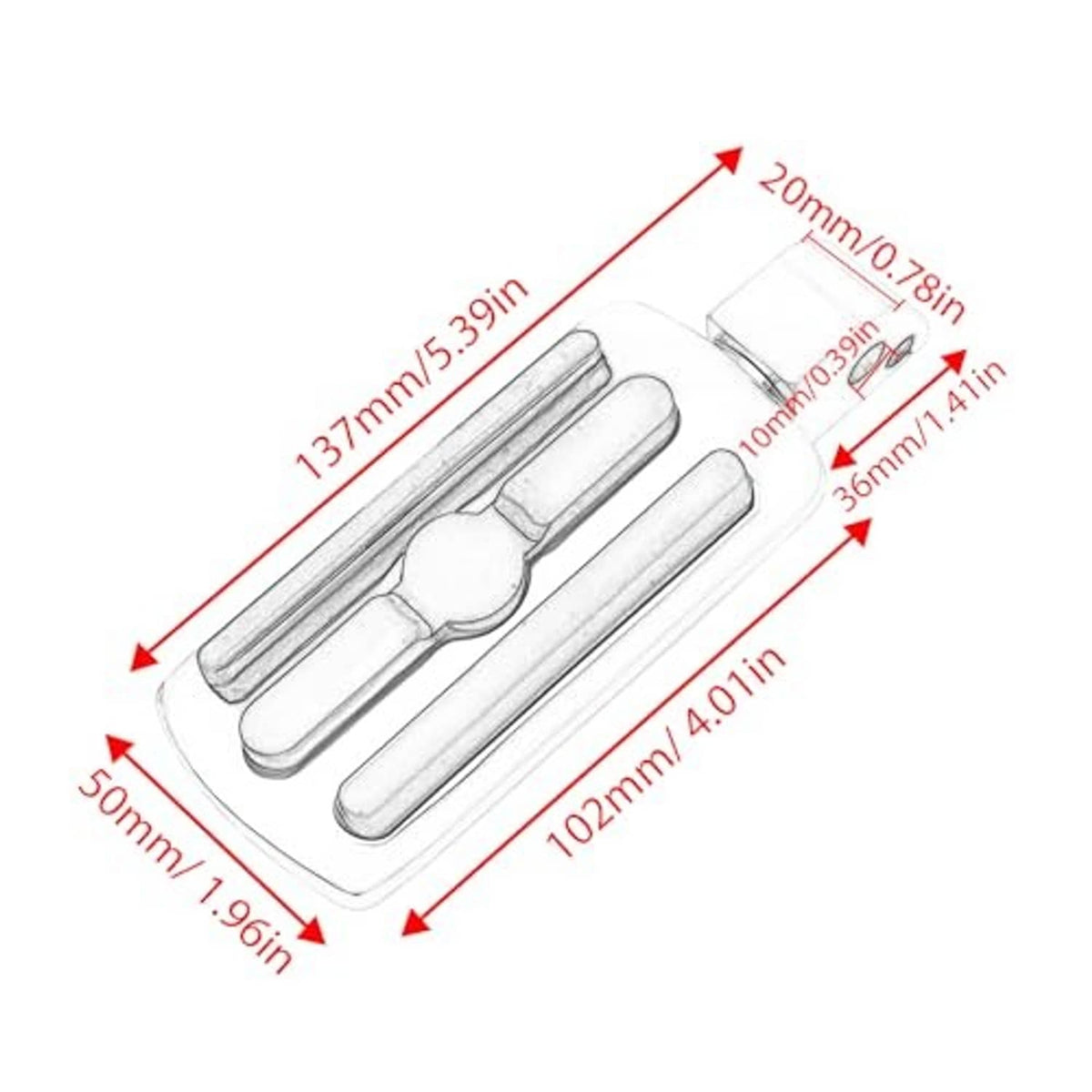 Black motorcycle foot pegs set with size diagram and measurements