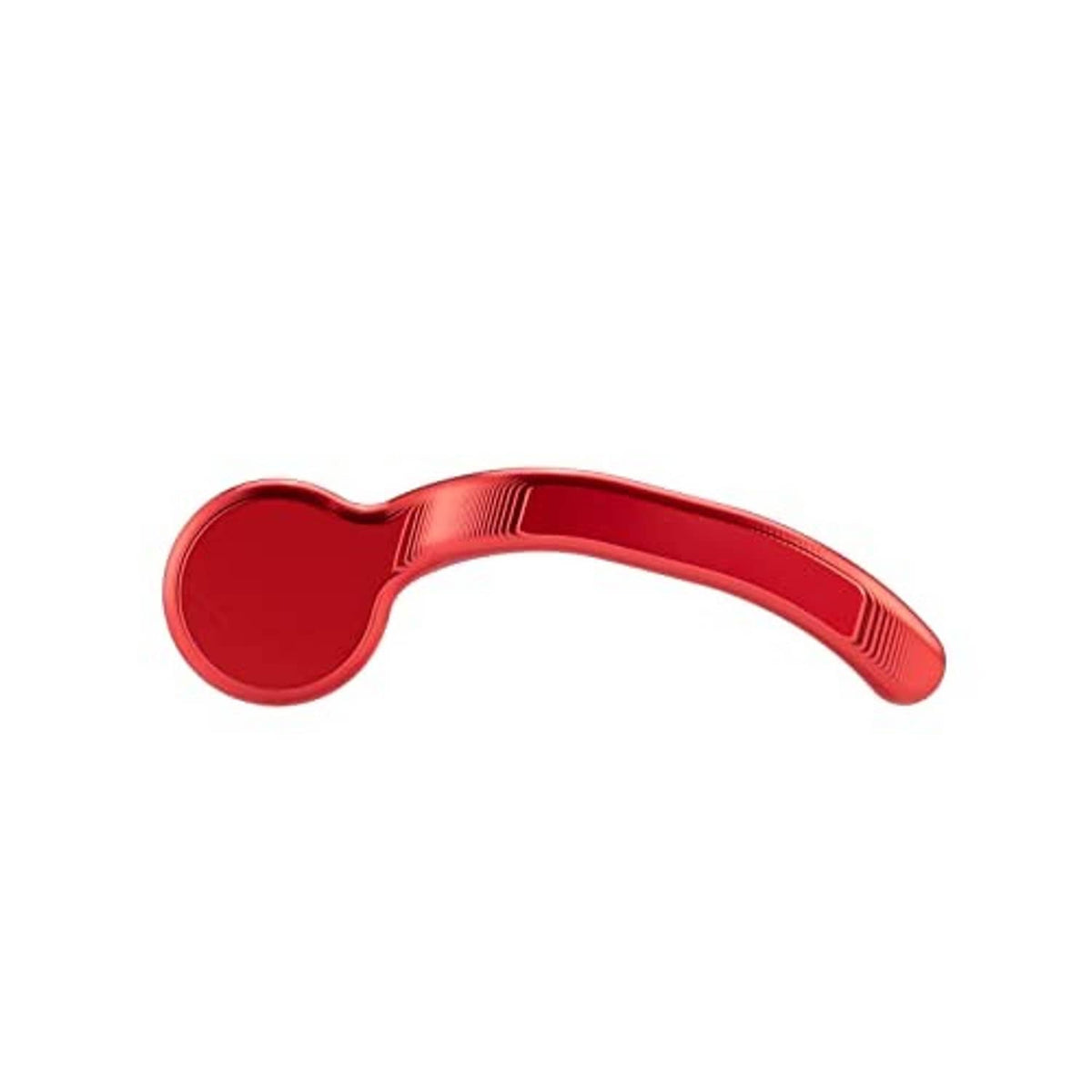 Red aluminum thumb throttle lever, curved handle with finger groove detailing.