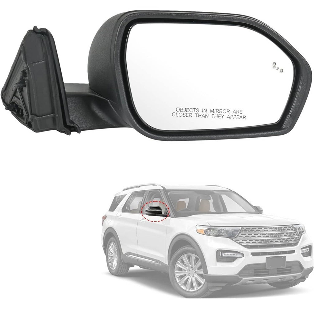 Right side heated mirror assembly with black housing and door-mounted bracket