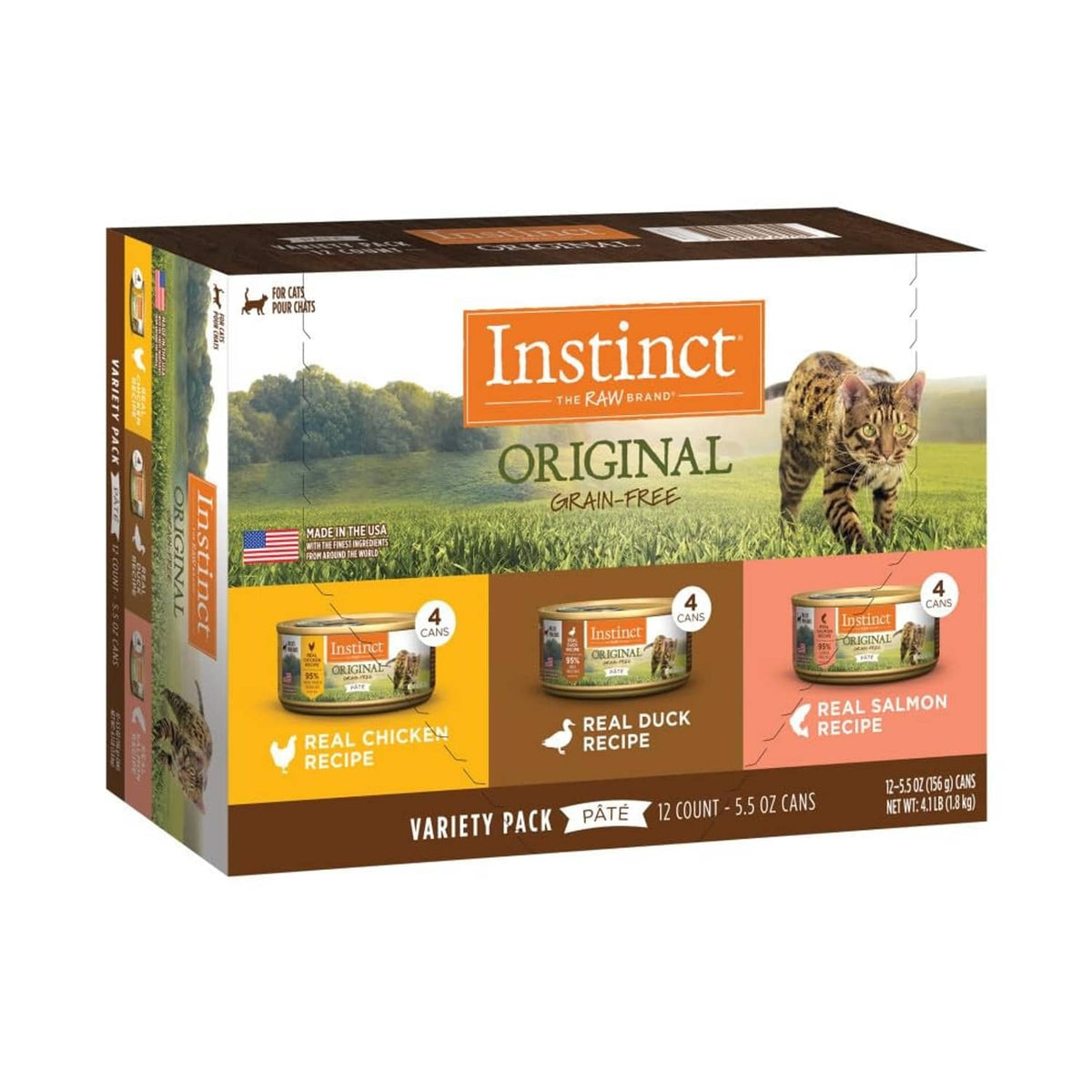 Instinct original grain-free wet cat food variety pack box, 12 count cans display