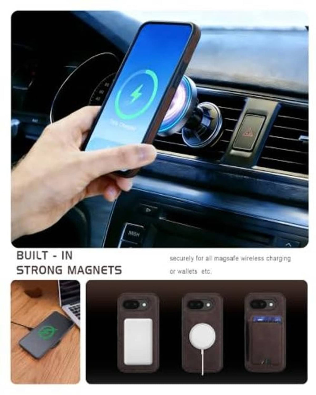 Vintage brown magnetic wallet phone case with strong magnet ring design