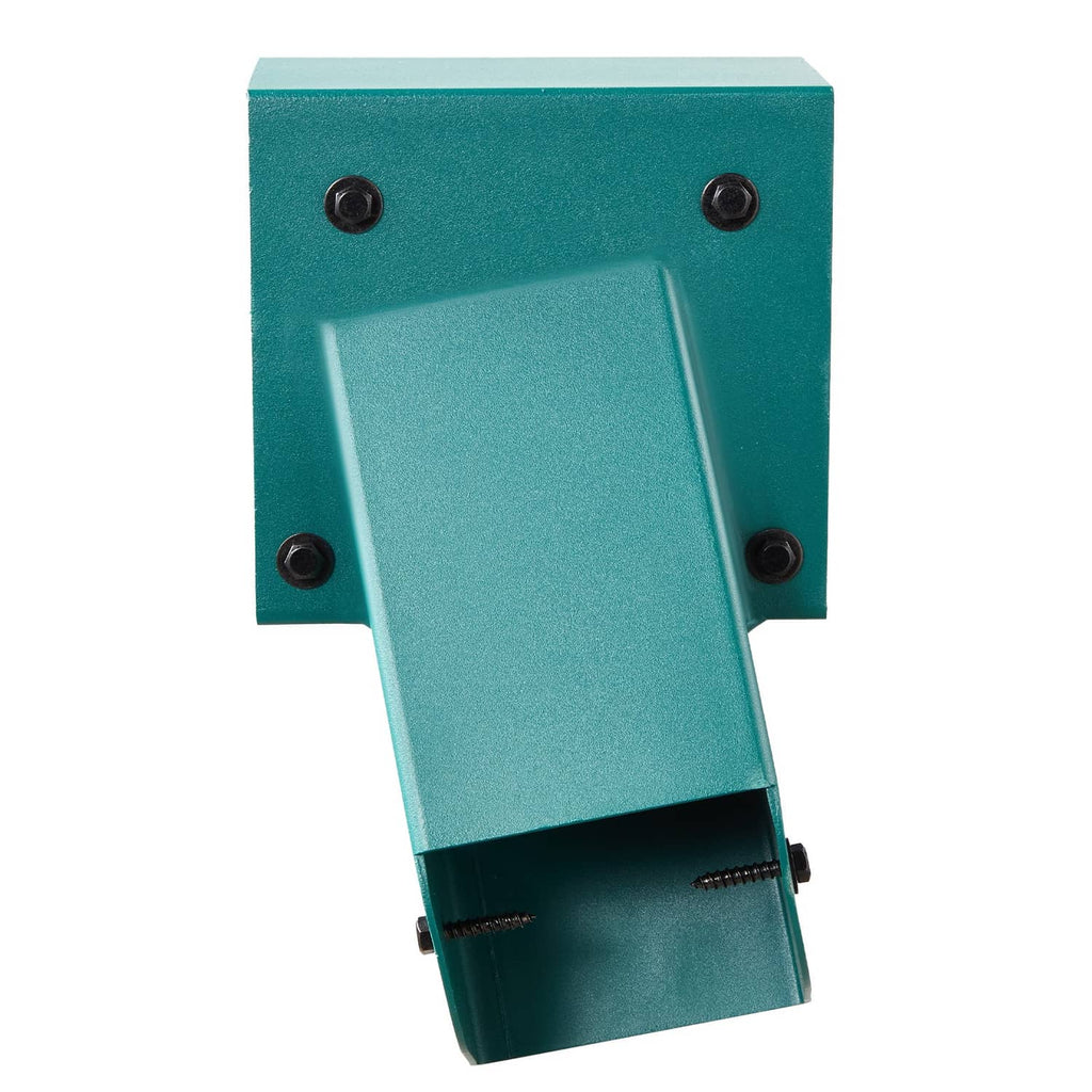 Green heavy-duty A-frame swing set bracket with hanger hook and bolt holes