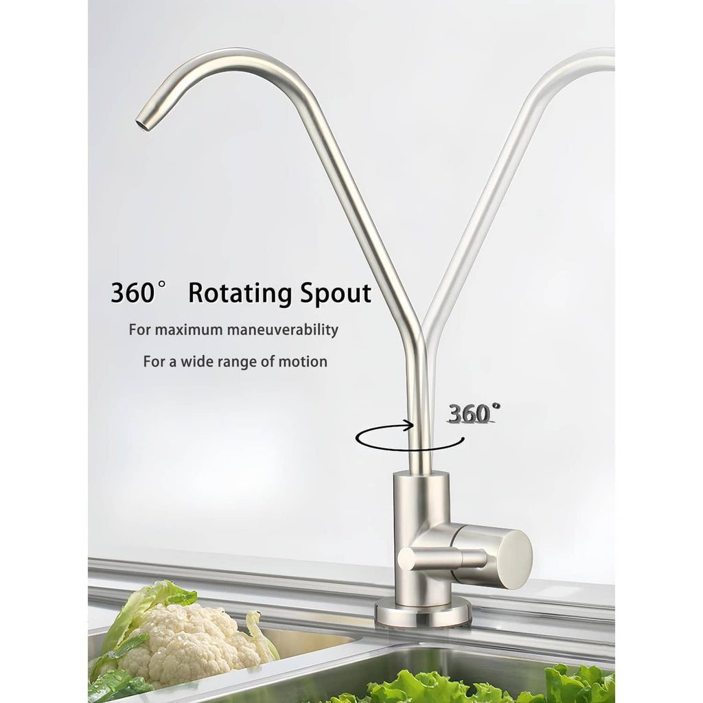 Water filter faucet with tall gooseneck spout and 360° rotating base handle
